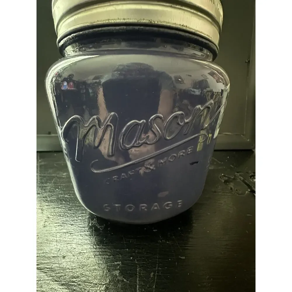 Mason Craft - Blue Glass Storage Canister Jar Metal Lid
